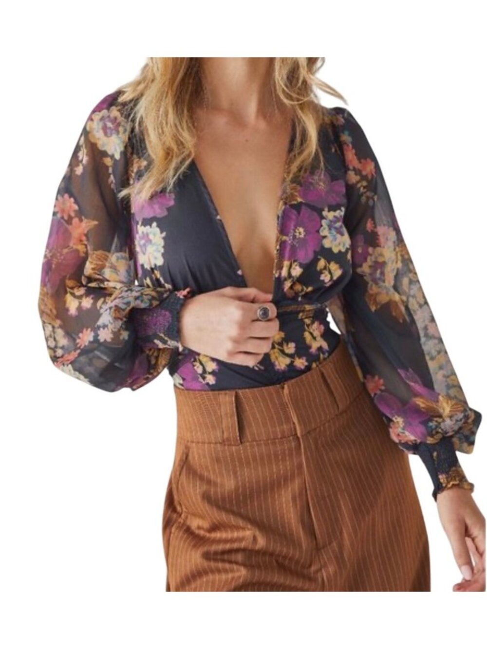 Free People Wanderlust Bodysuit Black Combo Size L